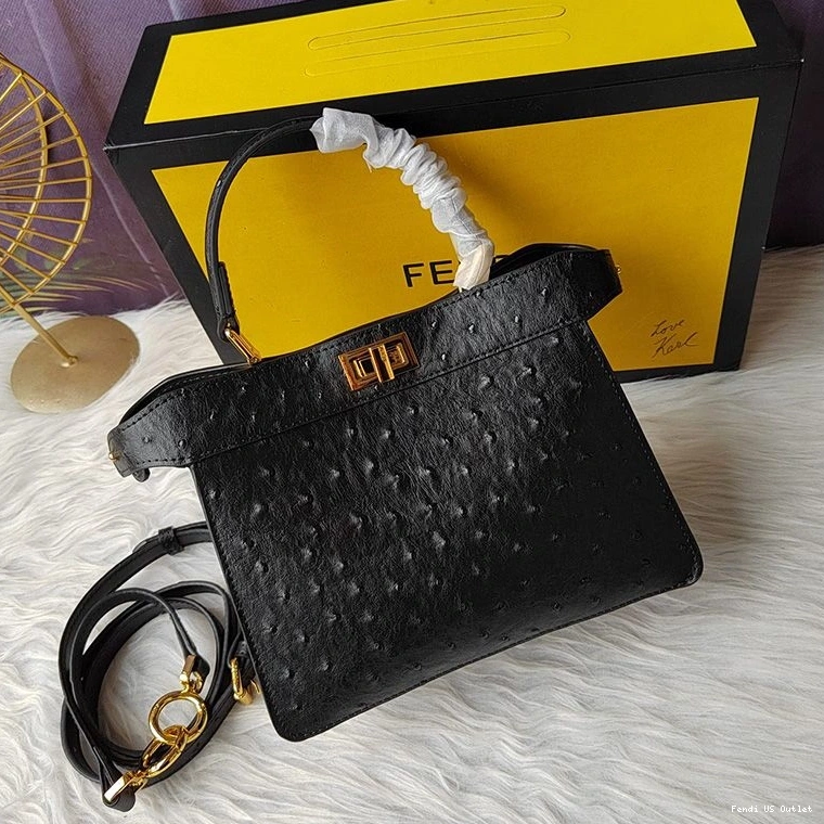 Affordable HOT Fendi ISeeU In Ostrich Peekaboo Petite Bag Black Leather 0812